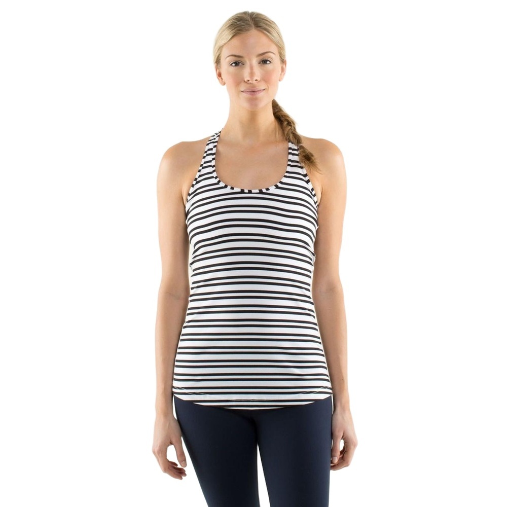 Womens Lululemon Cool Racerback Black White Stripe Racerback Tank Top Size 6